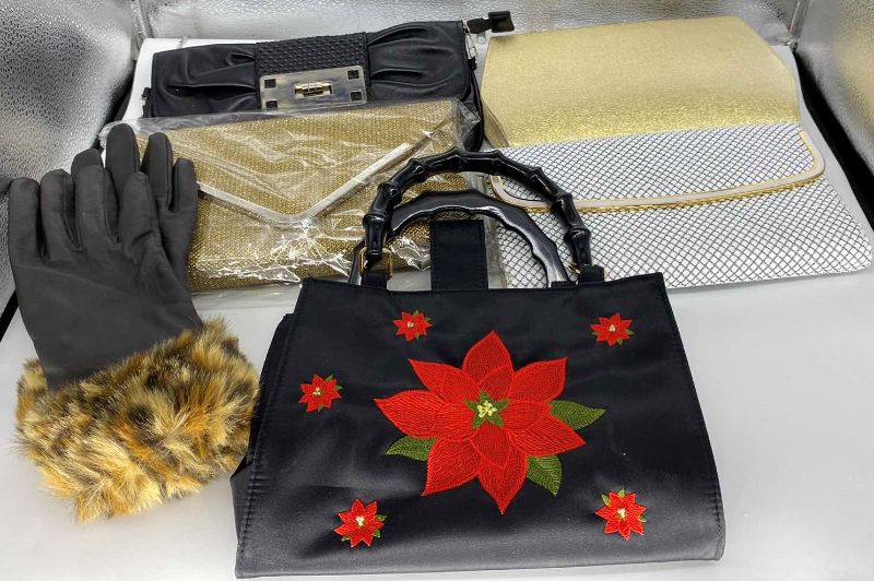 Photo 1 of EVENING BAGS AND PAIR OF GLOVES