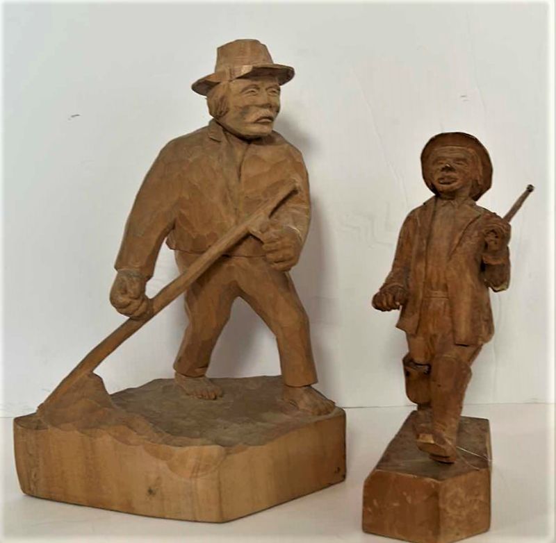 Photo 1 of TWO HONED WOOD CARVING SCULPTURES, TALLEST H11.5” ( 1 SIGNED )