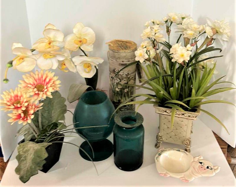 Photo 1 of HOME DECOR ASSORTMENT, VASES FAUX FLORAL ARRANGEMENTS AND MORE