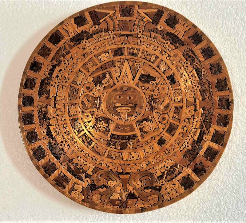 Photo 1 of HAND CARVED WOOD AZTEC CALENDAR 17”