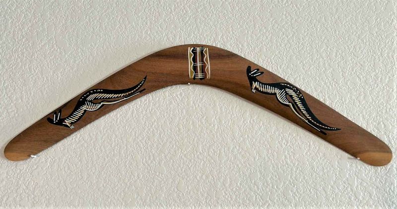 Photo 1 of WOOD HANDPAINTED 22” BOOMERANG FROM AUSTRALIA