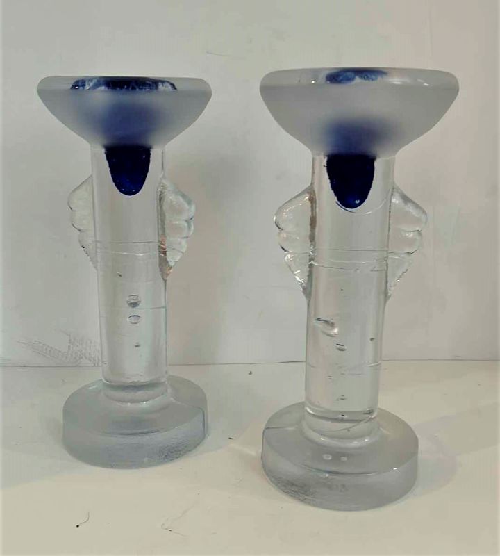 Photo 1 of MAGNOR GLASS BLOWN CANDLESTICKS FROM ITALY H9.5”