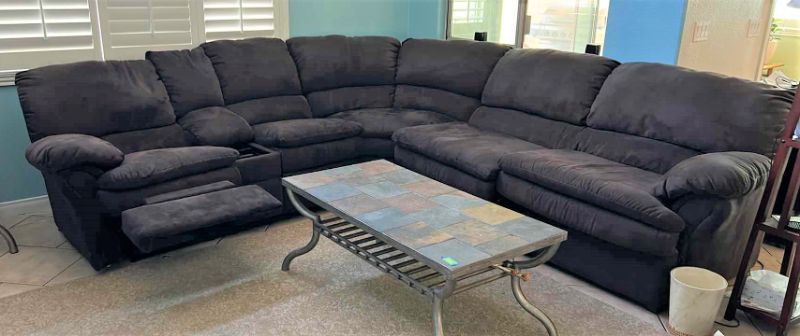 Photo 1 of 3 PC SECTIONAL SOFA WITH STORAGE AND FULL SLEEPER BED - BED UNIT 77”, CORNER UNIT 63”, PLUS 2 RECLINER UNITS 75” a  lab