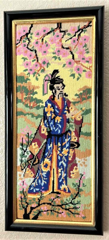 Photo 1 of ARTWORK, BLACK AND GOLD FRAMED ASIAN NEEDLEPOINT 10” x 22”