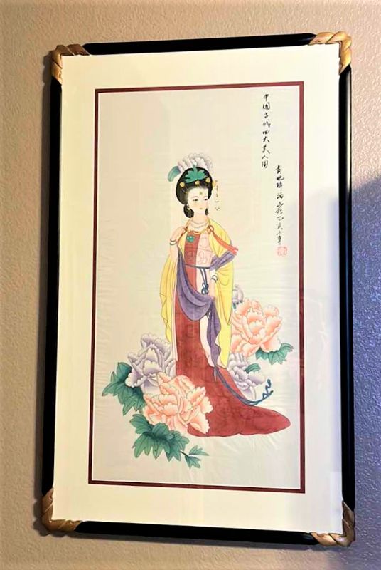 Photo 1 of ARTWORK BLACK AND GOLD FRAMED JAPANESE WOMAN ON RICE PAPER OR SCROLL 26” x 42”