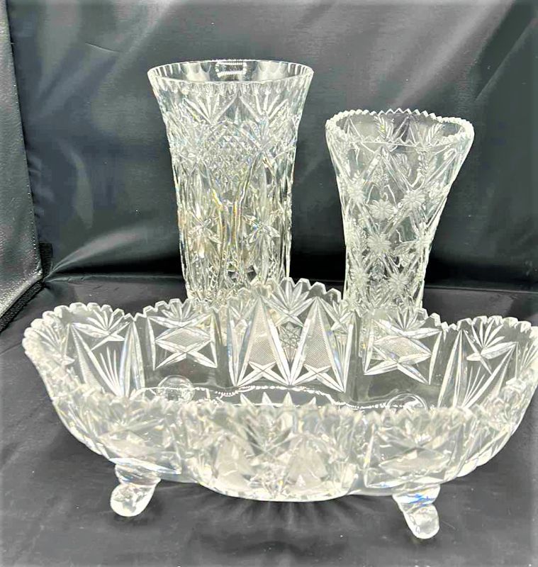 Photo 1 of 3 WATERFORD CUT CRYSTAL PIECES, BOWL WIDTH 14” TALLEST VASE 10”