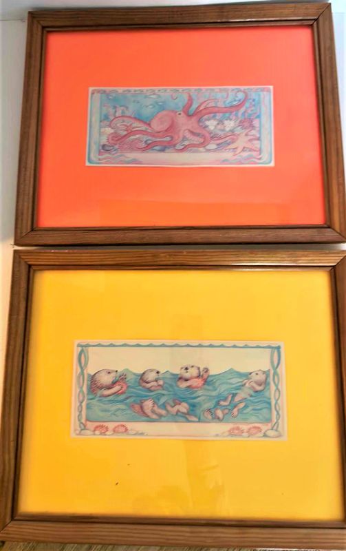 Photo 1 of ARTWORK, 2- WOOD FRAMED SEA CREATURES 14” x 11”