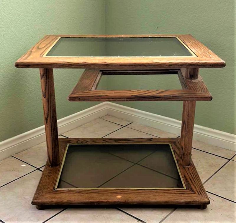 Photo 1 of WOOD AND SMOKED GLASS END TABLE