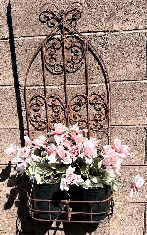 Photo 1 of METAL OUTDOOR WALL DECOR W FAUX FLOWERS 15” x 36”