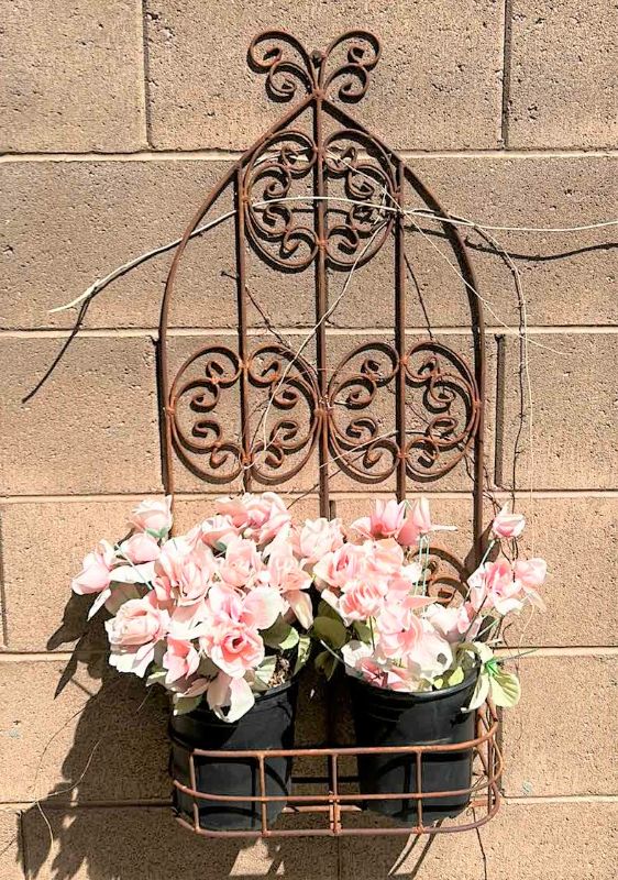 Photo 1 of METAL OUTDOOR WALL DECOR W FAUX FLOWERS 15” x 36”