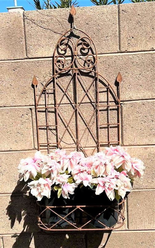 Photo 1 of METAL OUTDOOR WALL DECOR W FAUX FLOWERS 15” x 36”