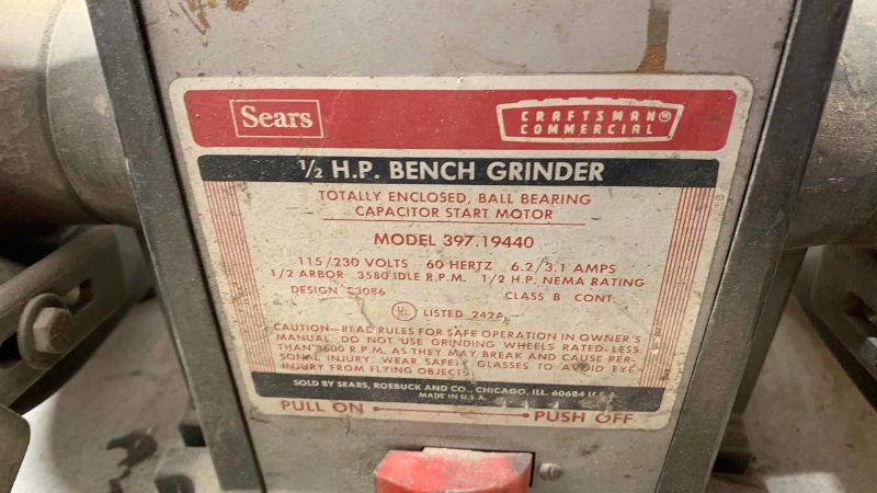 Photo 2 of SEARS CRAFTSMAN COMMERCIAL 1/2 H.P. BENCH GRINDER