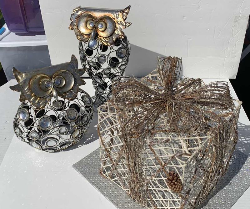 Photo 2 of CHRISTMAS OWLS AND GIFT BOX SCULPTURES METAL