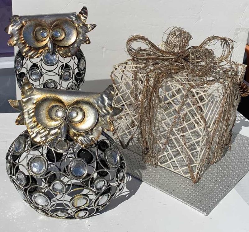 Photo 1 of CHRISTMAS OWLS AND GIFT BOX SCULPTURES METAL