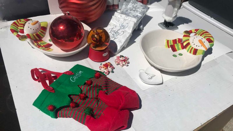 Photo 3 of CHRISTMAS DECORATIONS FOR TABLE, PLUS PACKS OF NAPKINS, SERVING DISHES, PIER 1 PARTY POPPERS, NUTCRACKER FIGURE
