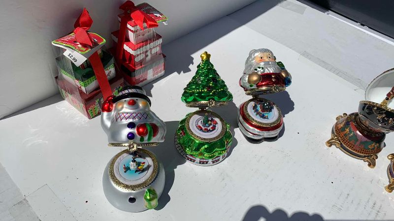 Photo 5 of CHRISTMAS DECORATIONS- 3 MUSICAL FABERGE LIKE EGGS, 3 MUSICAL CHRISTMAS DECOR,  PLUS 3 TABLETOP DECORATIONS