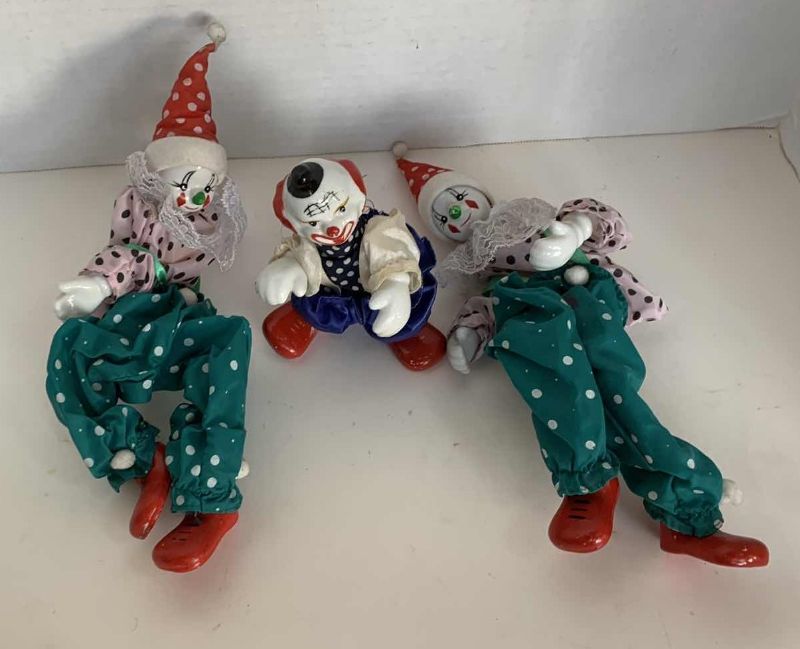 Photo 1 of 3-VINTAGE PORCELAIN CLOWNS TALLEST IS 12”