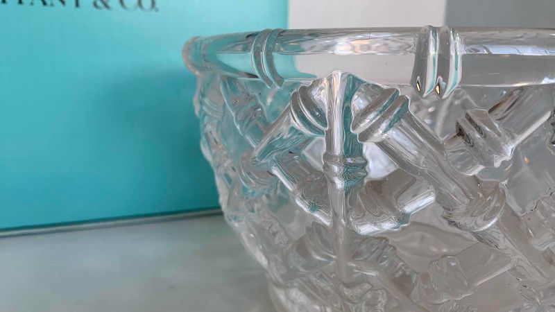 Photo 4 of TIFFANY & CO. BASKET WEAVE CRYSTAL BOWL 9” WIDE