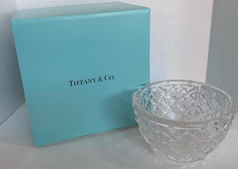 Photo 1 of TIFFANY & CO. BASKET WEAVE CRYSTAL BOWL 9” WIDE