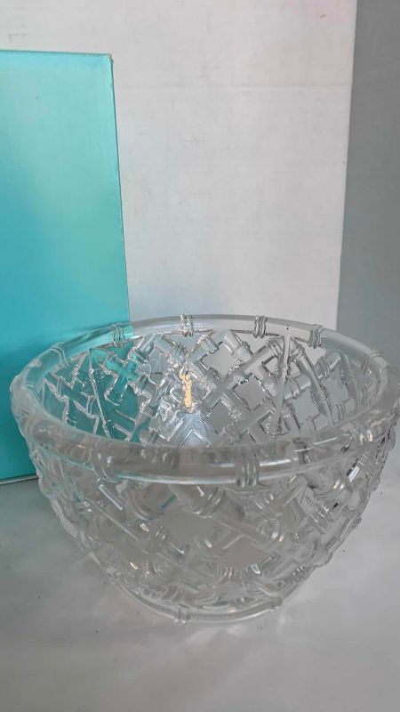 Photo 3 of TIFFANY & CO. BASKET WEAVE CRYSTAL BOWL 9” WIDE