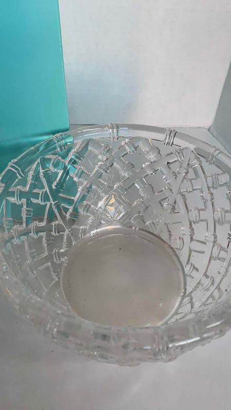 Photo 2 of TIFFANY & CO. BASKET WEAVE CRYSTAL BOWL 9” WIDE