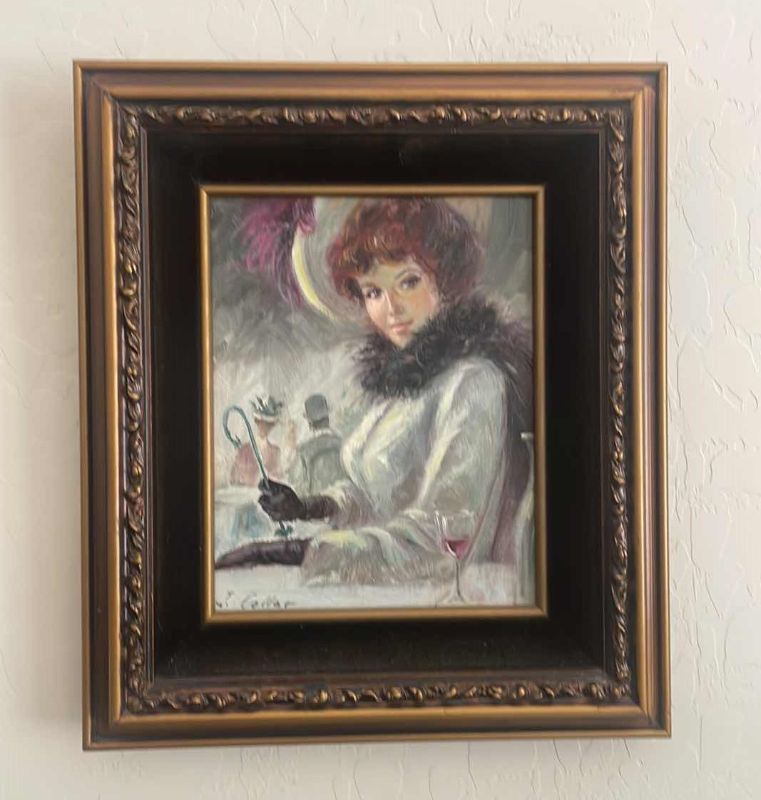 Photo 1 of FRAMED J. COLLAR 1800'S LADIES PAINTING ARTWORK, UNFRAMED 8" x10"  WITH VELVET FRAME 15" x13" , ESTIMATED VALUE FROM JUNE 1983 FOR $155