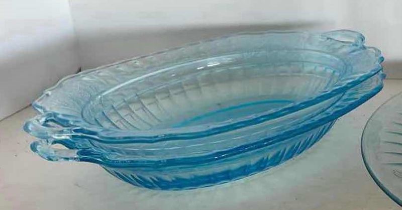 Photo 1 of 2-MAYFAIR OPEN ROSE ANCHOR HOCKING BLUE GLASS SERVING DISHES 6”