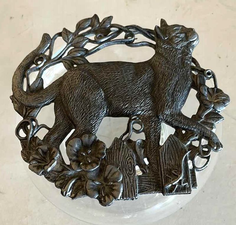 Photo 1 of GLASS BOWL DECORATIVE CAT PEWTER LID