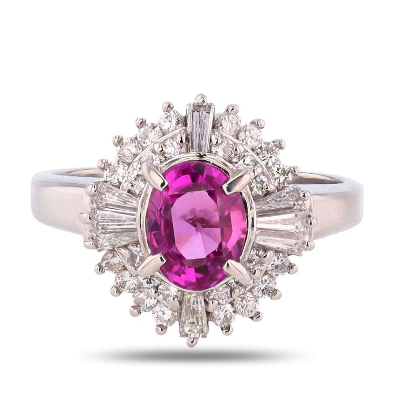 Photo 1 of ORIANNE 1.33ct PURPLISH PINK SRI LANKA SAPPHIRE & 0.60ctw DIAMOND PLATINUM RING SIZE 7, WEIGHT OF ITEM: 8.0 grams  (GIA CERTIFIED) WITH APPRAISAL - RN036647
