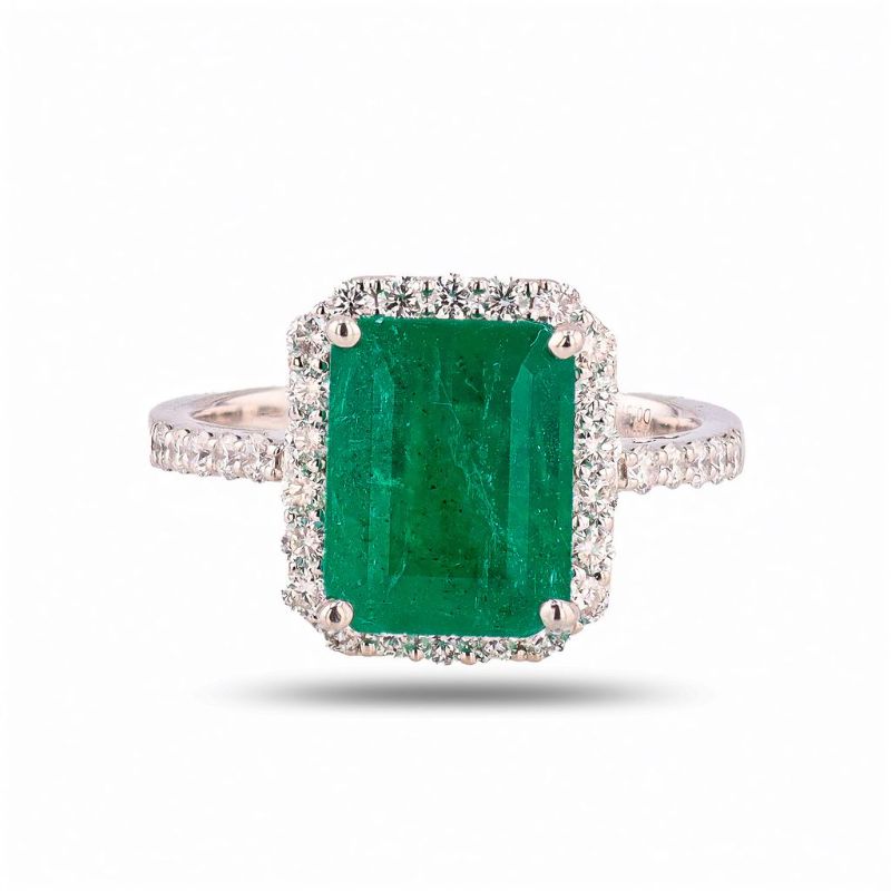Photo 1 of ORIANNE 3.13ct EMERALD & 0.57ctw DIAMOND PLATINUM RING SIZE 6 3/4, GROSS WEIGHT of 6.3 Grams WITH APPRAISAL - RN036442
