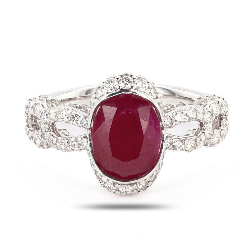 Photo 1 of ORIANNE 2.29ct BURMESE RUBY & 0.84ctw DIAMOND PLATINUM RING SIZE 6 3/4,WEIGHT OF ITEM: 7.1 grams  (GIA CERTIFIED) WITH APPRAISAL - RN036273
