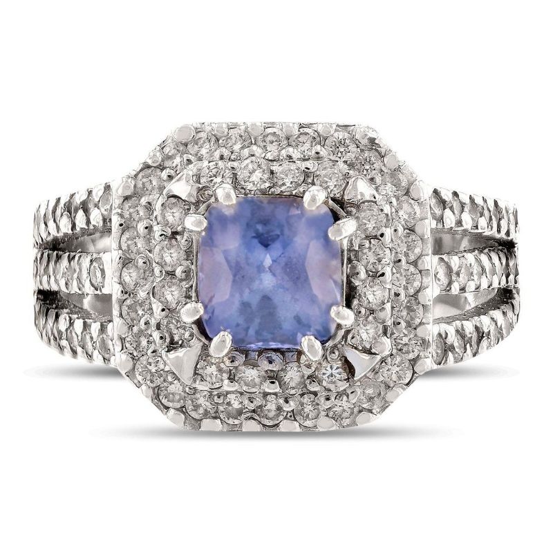 Photo 1 of ORIANNE 1.50ct UNHEATED COLOR-CHANGE SAPPHIRE 0.93ctw DIAMOND 14K WHITE GOLD RING SIZE 7,TOTAL WEIGHT OF 7.61 gm (GIA CERTIFIED)