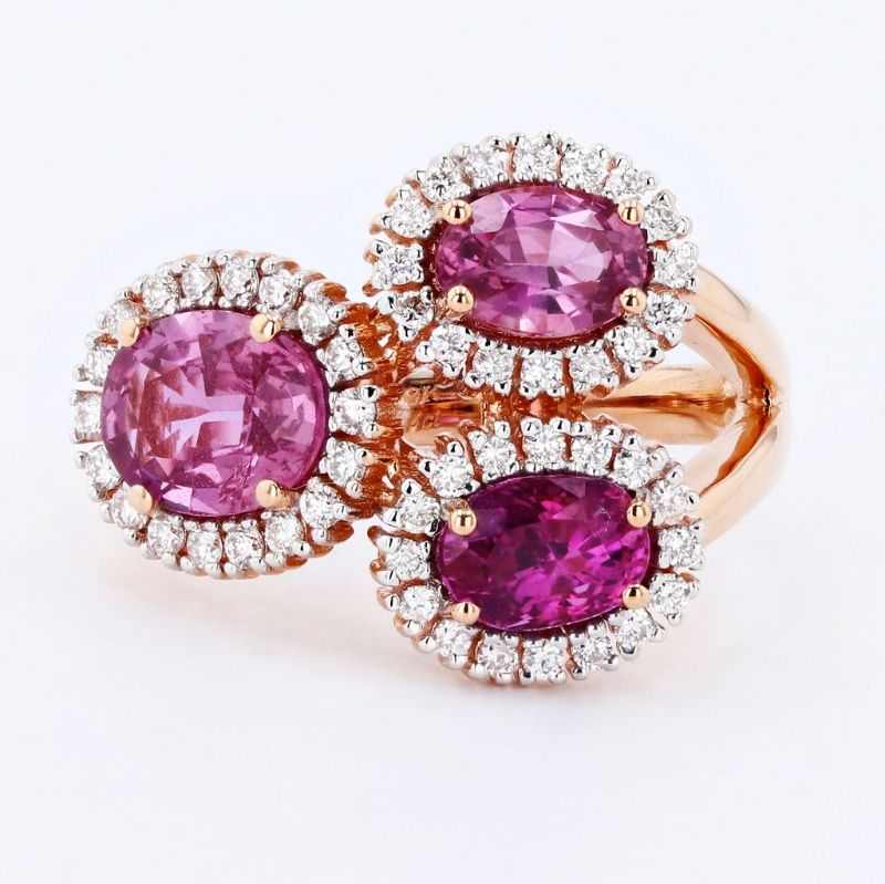 Photo 1 of ORIANNE 3.47ctw PURPLE SAPPHIRE & 0.44ctw DIAMOND 18K ROSE GOLD RING SIZE 6 3/4, TOTAL WEIGHT OF RING 6.30 gm WITH APPRAISAL - RN029845

