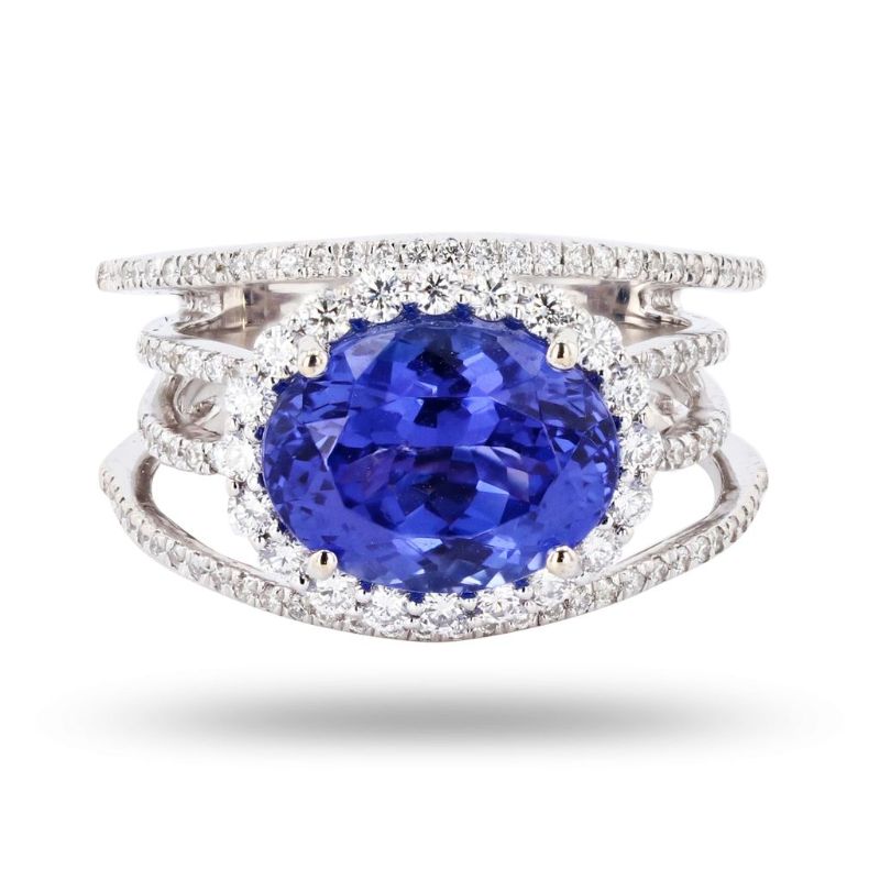 Photo 1 of ORIANNE 4.27ct TANANITE & 0.70ctw DIAMOND 18K WHITE GOLD RING SIZE 6 1/4, WEIGHT OF ITEM: 7.6 grams WITH APPRAISAL - RN031102

