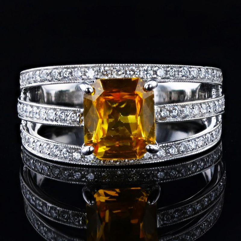 Photo 1 of ORIANNE 2.13ct ORANGE YELLOW SAPPHIRE & 0.47ctw DIAMOND18K WWHITE GOLD RING SIZE 7, WEIGHT OF ITEM: 6.6 grams WITH APPRAISAL - 
RN032238
