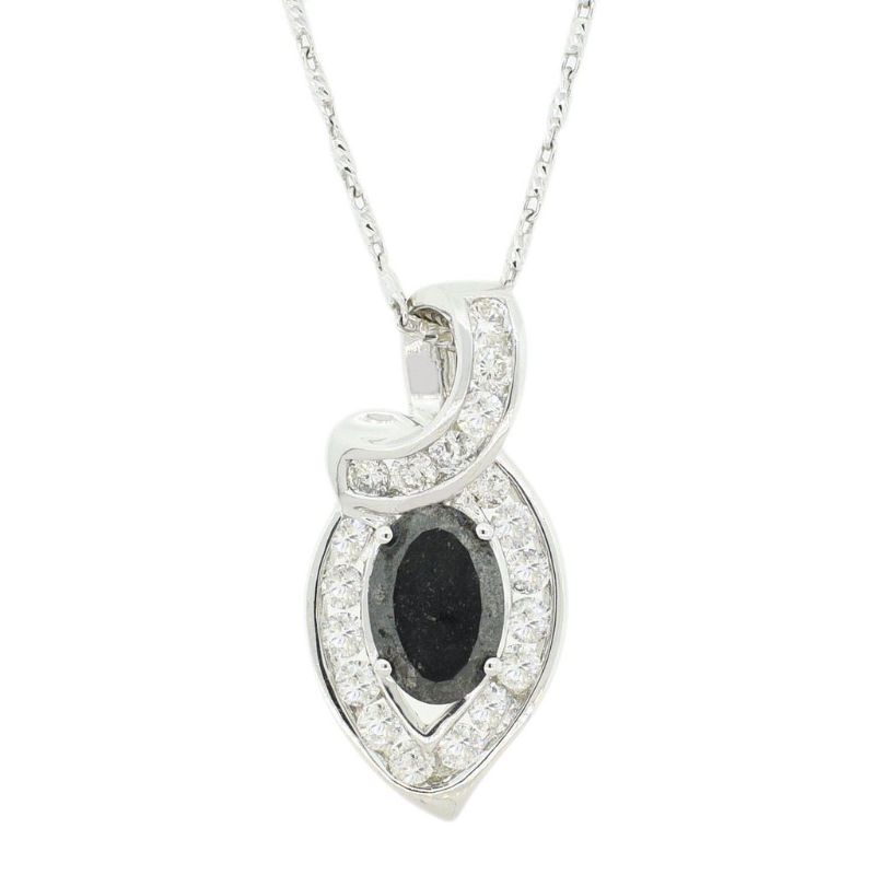 Photo 1 of ORIANNE 4.03ct BLACK & 1.31ctw WHITE DIAMOND 14K WITE GOLD PENDANT WITH CHAIN NECKLACE SIZE 11",  TOTAL WEIGHT 10.24 gm  5.34ctw Diamonds) WITH APPRAISAL - NK006803

