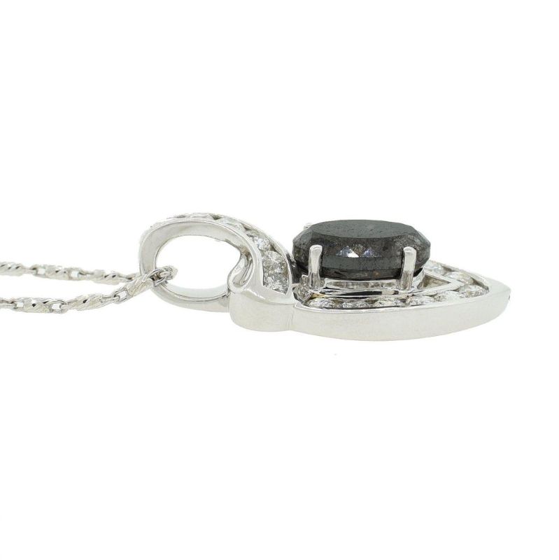 Photo 1 of ORIANNE 4.03ct BLACK & 1.31ctw WHITE DIAMOND 14K WITE GOLD PENDANT WITH CHAIN NECKLACE SIZE 11",  TOTAL WEIGHT 10.24 gm  5.34ctw Diamonds) WITH APPRAISAL - NK006803

