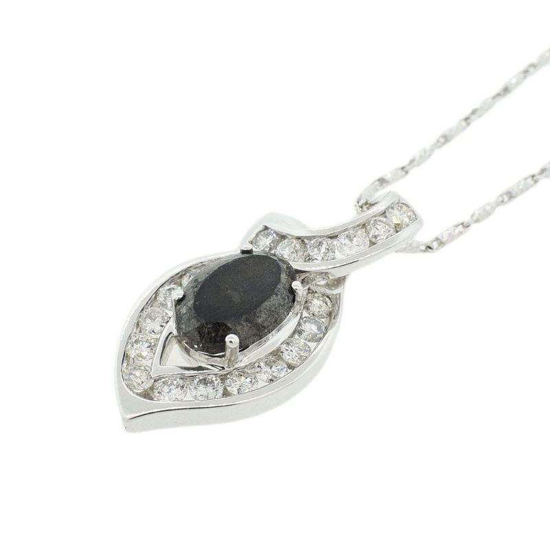 Photo 1 of ORIANNE 4.03ct BLACK & 1.31ctw WHITE DIAMOND 14K WITE GOLD PENDANT WITH CHAIN NECKLACE SIZE 11",  TOTAL WEIGHT 10.24 gm  5.34ctw Diamonds) WITH APPRAISAL - NK006803

