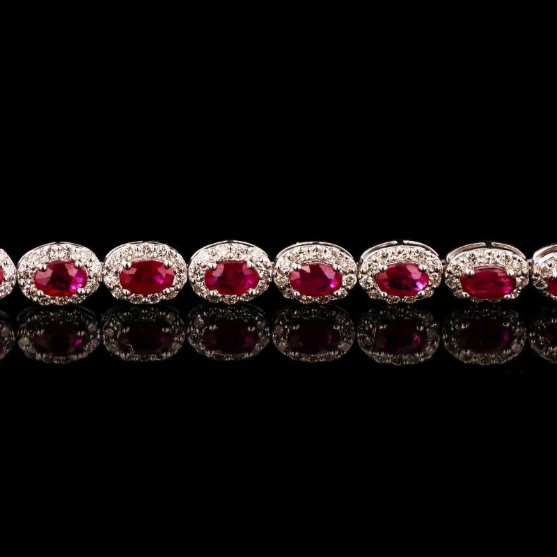 Photo 1 of ORIANNE 16.16ctw BURMESE RUBY & 6.69ctw DIAMOND PLATINUM 17.5" NECKLACE TOTAL WEIGHT OF ITEM: 41.6 grams   (GIA CERTIFIED) WITH APPRAISAL- NK015950
