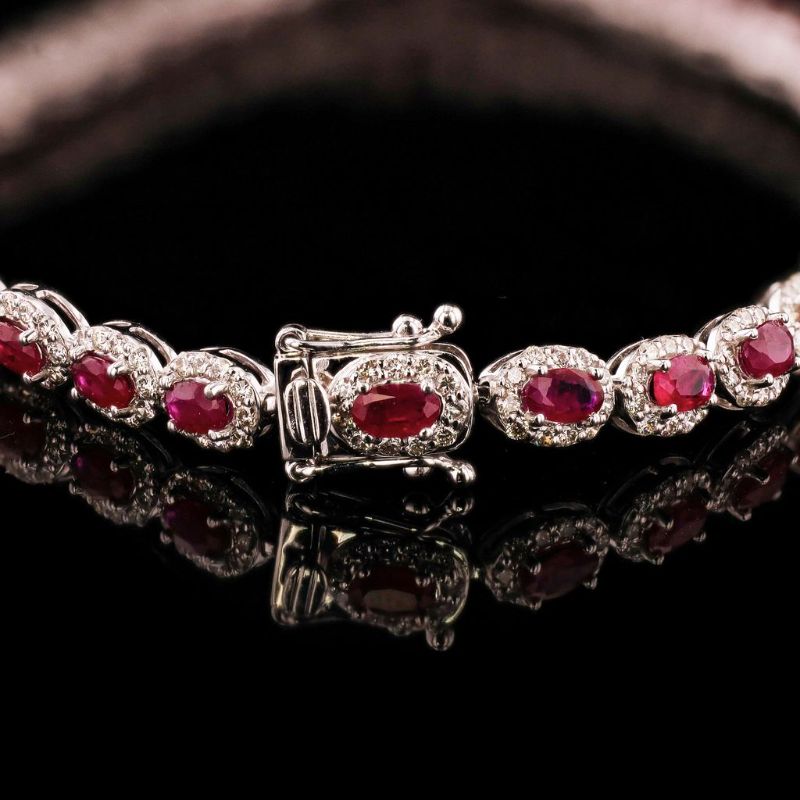 Photo 1 of ORIANNE 16.16ctw BURMESE RUBY & 6.69ctw DIAMOND PLATINUM 17.5" NECKLACE TOTAL WEIGHT OF ITEM: 41.6 grams   (GIA CERTIFIED) WITH APPRAISAL- NK015950

