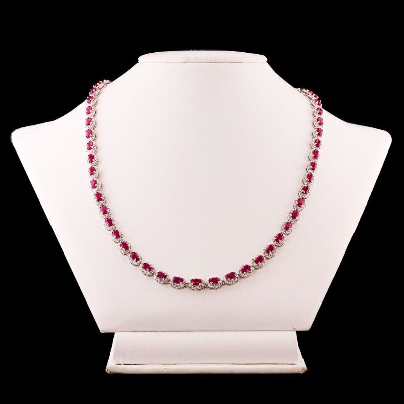 Photo 1 of ORIANNE 16.16ctw BURMESE RUBY & 6.69ctw DIAMOND PLATINUM 17.5" NECKLACE TOTAL WEIGHT OF ITEM: 41.6 grams   (GIA CERTIFIED) WITH APPRAISAL- NK015950
