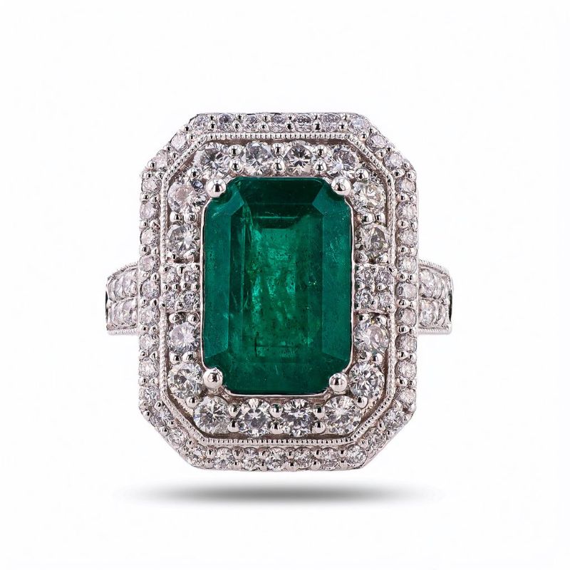 Photo 1 of ORIANNE 5.37ct EMERALD & 1.50ctw DIAMOND PLATINUM RING TOTAL WEIGHT 13.0 grams SIZE 7 1/4 (GIA CERTIFIED) WITH APPRAISAL - RN037734 