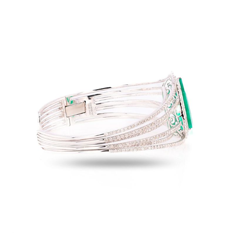 Photo 1 of ORIANNE 8.03ct EMERALD & 4.89ctw DIAMOND 14K WHITE GOLD BANGLE BRACELET WEIGHT OF ITEM: 24.3 grams GOLD CONTENT: 14K WHITE GOLD SIZE: 7" WITH APPRAISAL -  BG001401

 