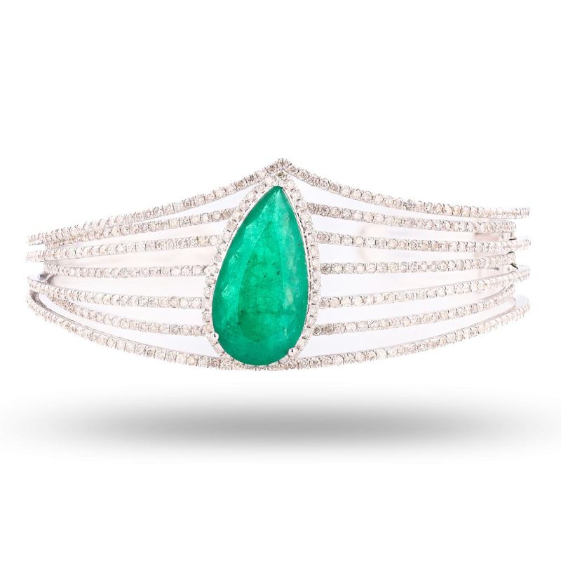 Photo 1 of ORIANNE 8.03ct EMERALD & 4.89ctw DIAMOND 14K WHITE GOLD BANGLE BRACELET WEIGHT OF ITEM: 24.3 grams GOLD CONTENT: 14K WHITE GOLD SIZE: 7" WITH APPRAISAL -  BG001401

 
