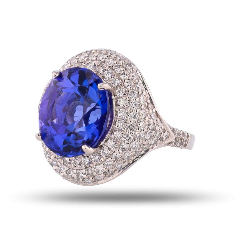 Photo 1 of ORIANNE 8.74ct TANZANITE & 1.50ctw DIAMOND PLATINUM RING SIZE 7,  TOTAL WEIGHT 12.8 grams WITH APPRAISAL (GIA CERTIFIED) - RN036423
