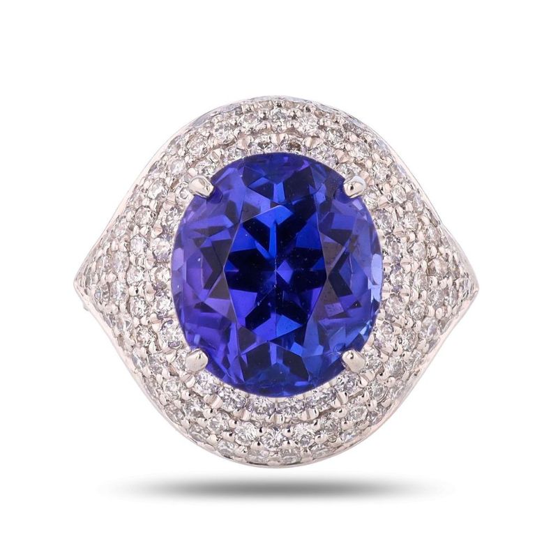 Photo 1 of ORIANNE 8.74ct TANZANITE & 1.50ctw DIAMOND PLATINUM RING SIZE 7, TOTAL WEIGHT 12.8 grams WITH APPRAISAL (GIA CERTIFIED) - RN036423