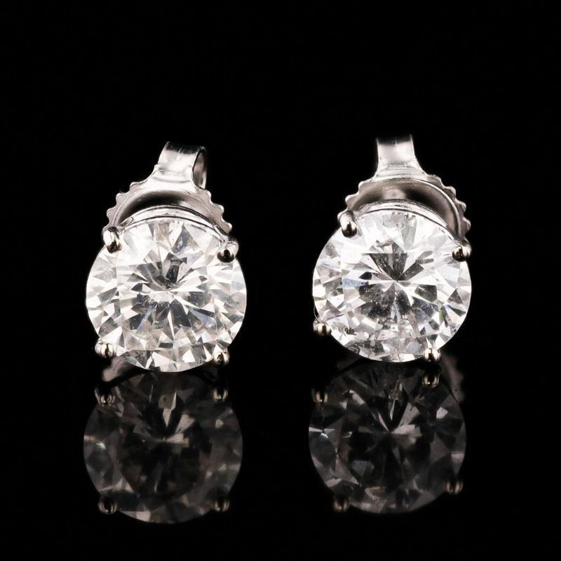 Photo 1 of ORIANNE 3.11ctw G to H COLOR SI2 to I1 CLARITY DDIAMOND 14K WHITE GOLD STUD EARRINGS WITH APPRAISAL - ER008030
