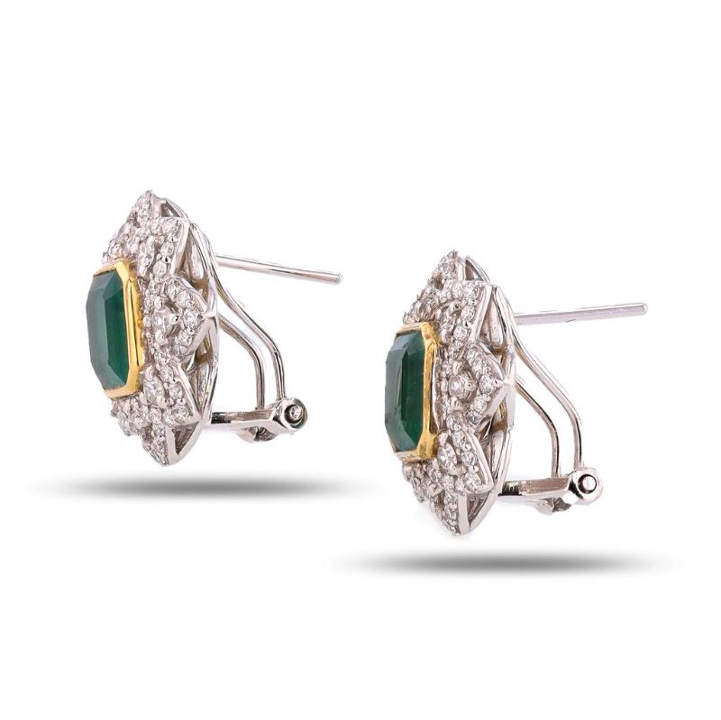 Photo 1 of ORIANNE 5.08ctw EMERALD & 1.37ctw DIAMOND PLATINUM & 18K YELLOW GOLD EARRINGS WITH APPRAISAL - ER007623
