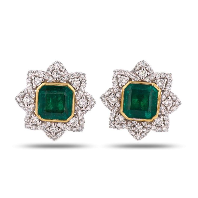 Photo 1 of ORIANNE 5.08ctw EMERALD & 1.37ctw DIAMOND PLATINUM & 18K YELLOW GOLD EARRINGS WITH APPRAISAL - ER007623
