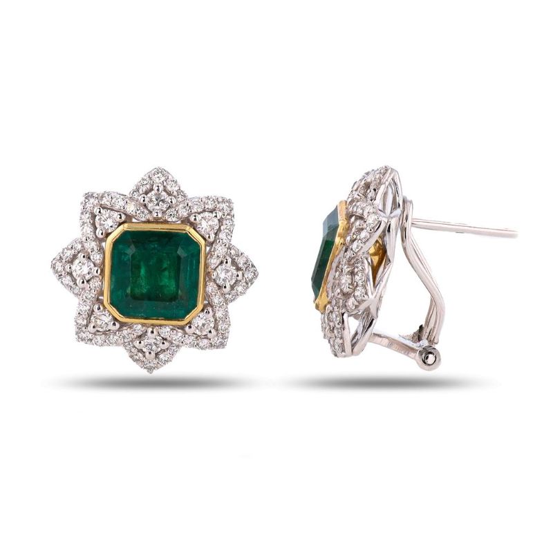Photo 1 of ORIANNE 5.08ctw EMERALD & 1.37ctw DIAMOND PLATINUM & 18K YELLOW GOLD EARRINGS WITH APPRAISAL - ER007623
